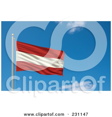 Royalty-Free (RF) Clipart Illustration Of The Flag Of Austria Waving On A Pole Against A Blue Sky by stockillustrations