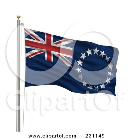 Royalty-Free (RF) Clipart Illustration of The Flag Of Cook Islands Waving On A Pole by stockillustrations