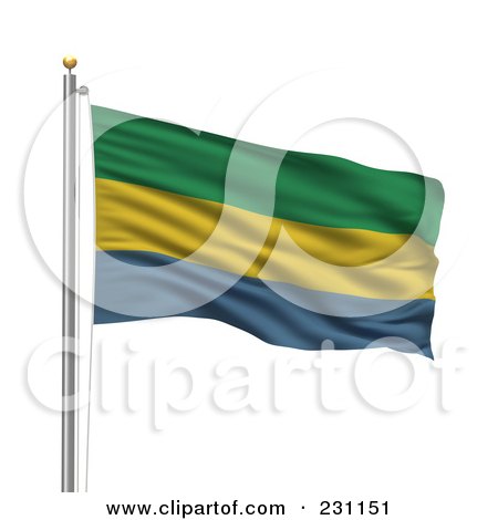Royalty-Free (RF) Clipart Illustration of The Flag Of Gabon Waving On A Pole by stockillustrations