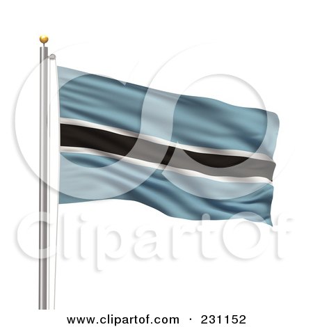 Royalty-Free (RF) Clipart Illustration of The Flag Of Botswana Waving On A Pole by stockillustrations
