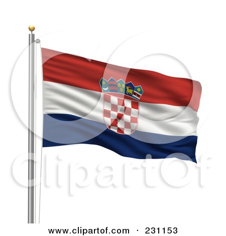 Royalty-Free (RF) Clipart Illustration of The Flag Of Croatia Waving On A Pole by stockillustrations