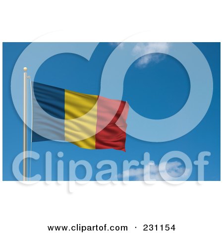 Royalty-Free (RF) Clipart Illustration Of The Flag Of Romania Waving On A Pole Against A Blue Sky by stockillustrations
