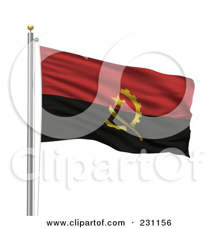 Royalty-Free (RF) Clipart Illustration of The Flag Of Angola Waving On A Pole by stockillustrations