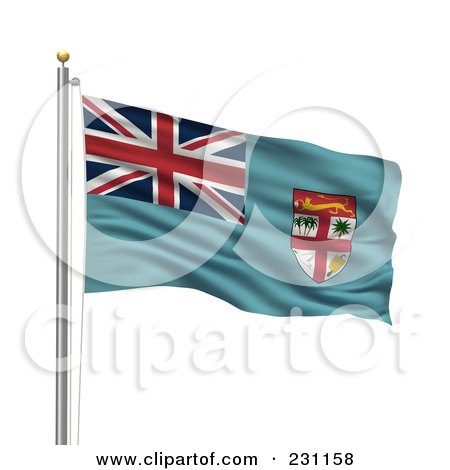 Royalty-Free (RF) Clipart Illustration of The Flag Of Fiji Waving On A Pole by stockillustrations