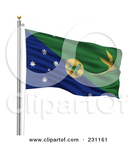 Royalty-Free (RF) Clipart Illustration of The Flag Of Christmas Island Waving On A Pole by stockillustrations