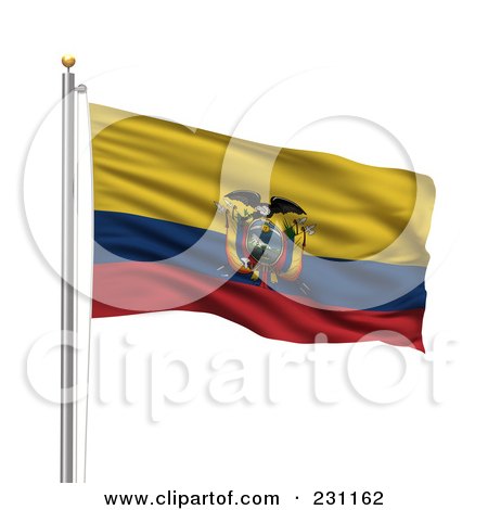 Royalty-Free (RF) Clipart Illustration of The Flag Of Ecuador Waving On A Pole by stockillustrations