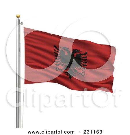 Royalty-Free (RF) Clipart Illustration of The Flag Of Albania Waving On A Pole by stockillustrations