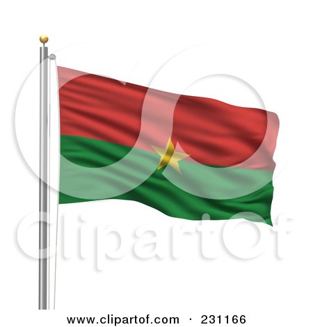 Royalty-Free (RF) Clipart Illustration of The Flag Of Burkina Faso Waving On A Pole by stockillustrations