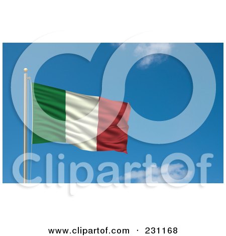 Royalty-Free (RF) Clipart Illustration Of The Flag Of Italy Waving On A Pole Against A Blue Sky by stockillustrations