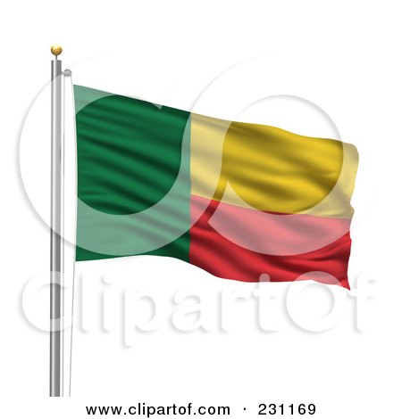 Royalty-Free (RF) Clipart Illustration of The Flag Of Benin Waving On A Pole by stockillustrations