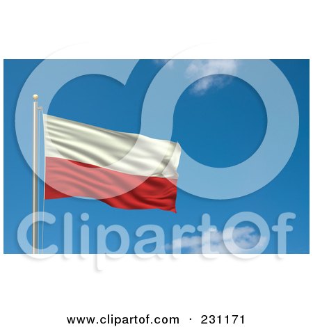 Royalty-Free (RF) Clipart Illustration Of The Flag Of Poland Waving On A Pole Against A Blue Sky by stockillustrations