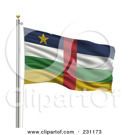 Royalty-Free (RF) Clipart Illustration of The Flag Of Central Africa Waving On A Pole by stockillustrations