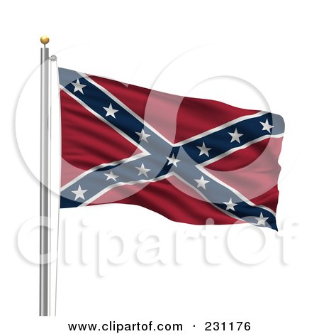 Royalty-Free (RF) Clipart Illustration of The Confederate Flag Waving On A Pole by stockillustrations