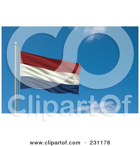 Royalty-Free (RF) Clipart Illustration Of The Flag Of Netherlands Waving On A Pole Against A Blue Sky by stockillustrations