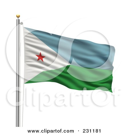 Royalty-Free (RF) Clipart Illustration of The Flag Of Dijibouti Waving On A Pole by stockillustrations