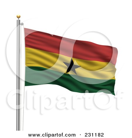 Royalty-Free (RF) Clipart Illustration of The Flag Of Ghana Waving On A Pole by stockillustrations