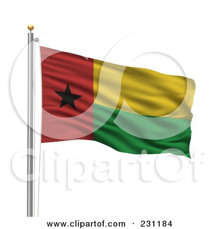 Royalty-Free (RF) Clipart Illustration of The Flag Of Guinea Bissau Waving On A Pole by stockillustrations