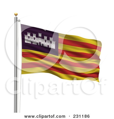 Royalty-Free (RF) Clipart Illustration of The Balearic Islands Flag Waving On A Pole by stockillustrations