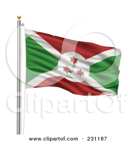 Royalty-Free (RF) Clipart Illustration of The Flag Of Burundi Waving On A Pole by stockillustrations