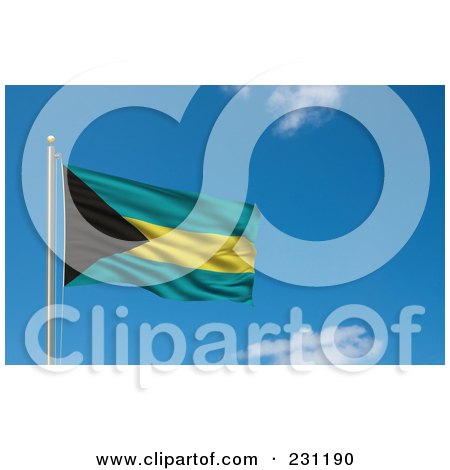 Royalty-Free (RF) Clipart Illustration Of The Flag Of Bahamas Waving On A Pole Against A Blue Sky by stockillustrations