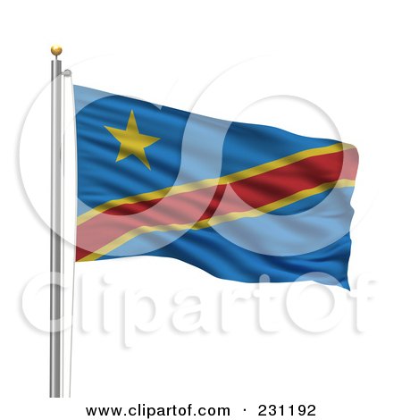 Royalty-Free (RF) Clipart Illustration of The Flag Of The Congo Democratic Republic Waving On A Pole by stockillustrations