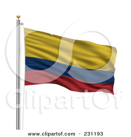 Royalty-Free (RF) Clipart Illustration of The Flag Of Colombia Waving On A Pole by stockillustrations