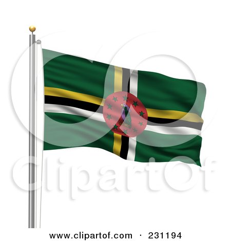 Royalty-Free (RF) Clipart Illustration of The Flag Of Dominica Waving On A Pole by stockillustrations