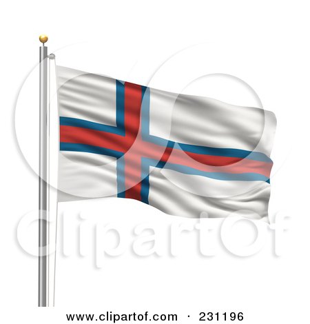 Royalty-Free (RF) Clipart Illustration of The Flag Of Faroe Islands Waving On A Pole by stockillustrations