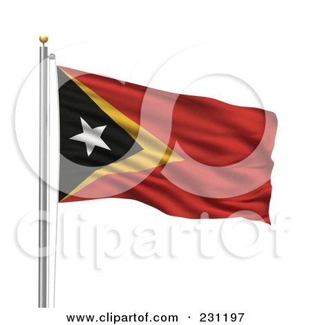 Royalty-Free (RF) Clipart Illustration of The Flag Of East Timor Waving On A Pole by stockillustrations