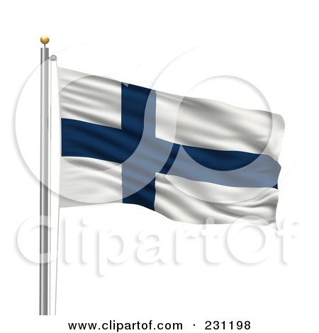 Royalty-Free (RF) Clipart Illustration of The Flag Of Finland Waving On A Pole by stockillustrations