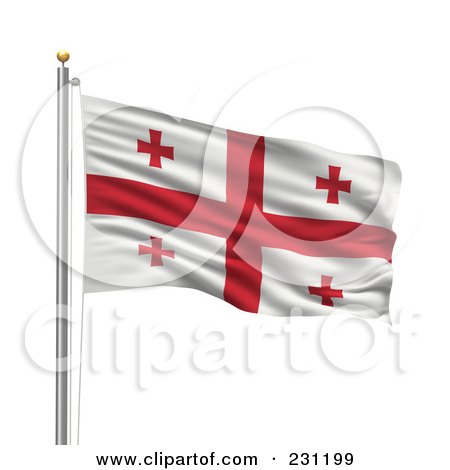 Royalty-Free (RF) Clipart Illustration of The Flag Of Georgia Waving On A Pole by stockillustrations