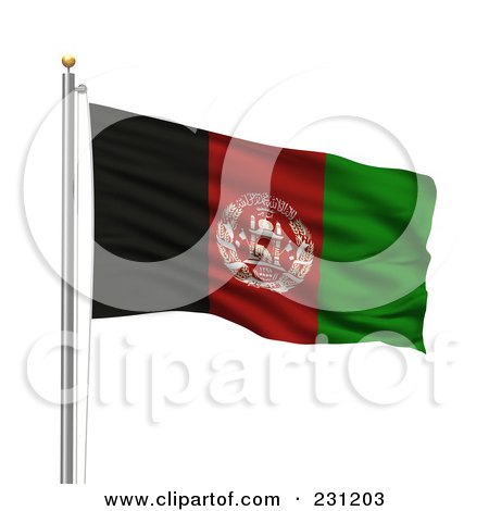 Royalty-Free (RF) Clipart Illustration of The Flag Of Afghanistan Waving On A Pole by stockillustrations