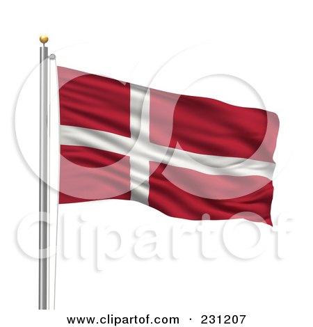 Royalty-Free (RF) Clipart Illustration of The Flag Of Denmark Waving On A Pole by stockillustrations