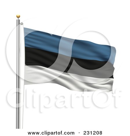 Royalty-Free (RF) Clipart Illustration of The Flag Of Estonia Waving On A Pole by stockillustrations