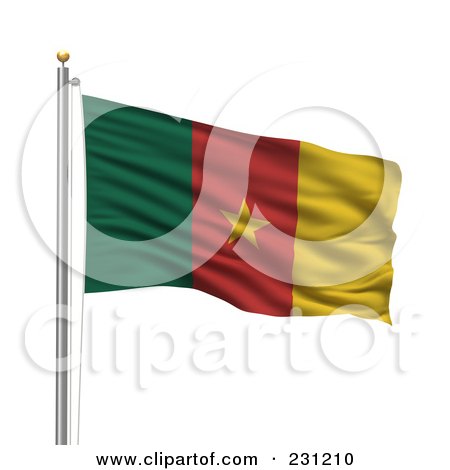 Royalty-Free (RF) Clipart Illustration of The Flag Of Cameroon Waving On A Pole by stockillustrations