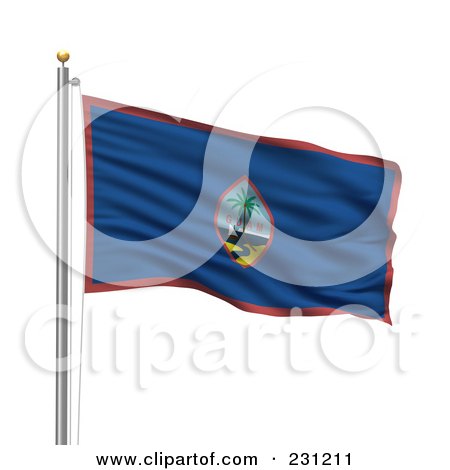 Royalty-Free (RF) Clipart Illustration of The Flag Of Guam Waving On A Pole by stockillustrations