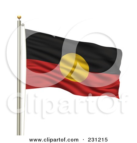 Royalty-Free (RF) Clipart Illustration of The Aboriginal Flag Waving On A Pole by stockillustrations