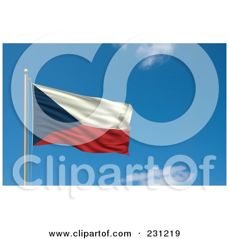 Royalty-Free (RF) Clipart Illustration Of The Flag Of Czech Republic Waving On A Pole Against A Blue Sky by stockillustrations