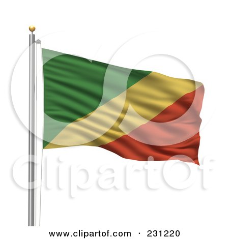 Royalty-Free (RF) Clipart Illustration of The Flag Of Congo Republic Waving On A Pole by stockillustrations