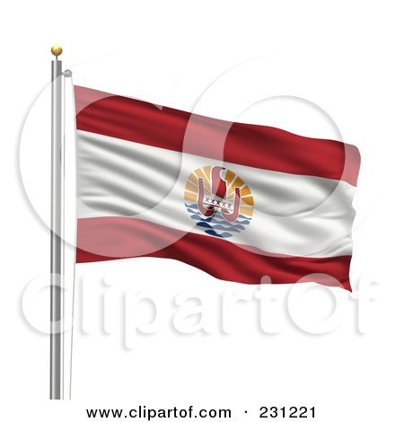 Royalty-Free (RF) Clipart Illustration of The Flag Of French Polynesia Waving On A Pole by stockillustrations