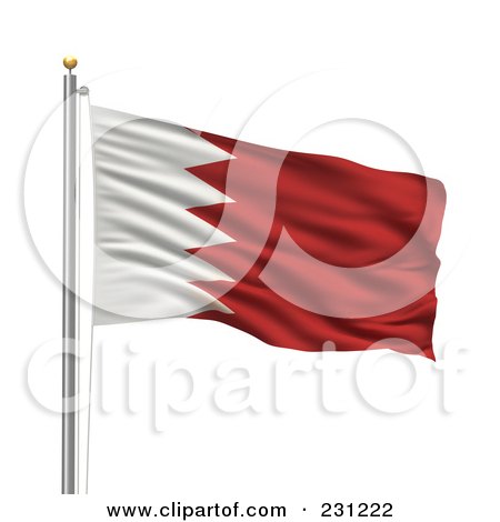 Royalty-Free (RF) Clipart Illustration of The Flag Of Bahrain Waving On A Pole by stockillustrations