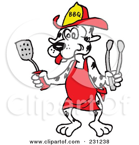Royalty-Free (RF) Clipart Illustration of a Dalmatian Dog Wearing An Apron And Holding A Spatula And Tongs by LaffToon