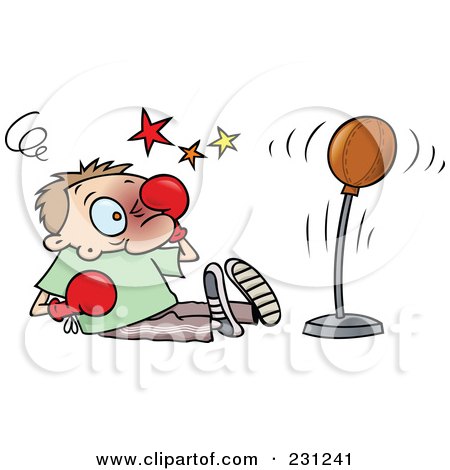 Royalty-Free (RF) Clipart Illustration of a Toon Guy Rubbing His Face After Being Hit With A Punching Bag by gnurf