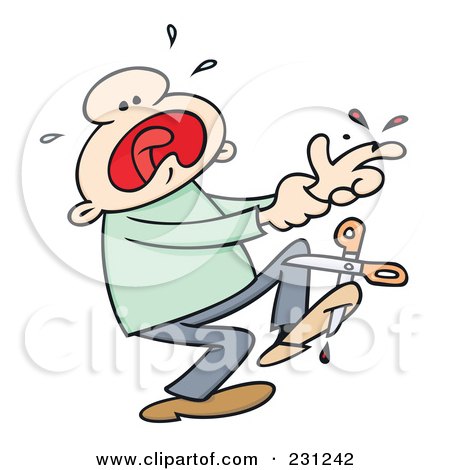 Royalty-Free (RF) Clip Art Illustration of a Toon Guy Screaming After Dropping Scissors On His Foot by gnurf