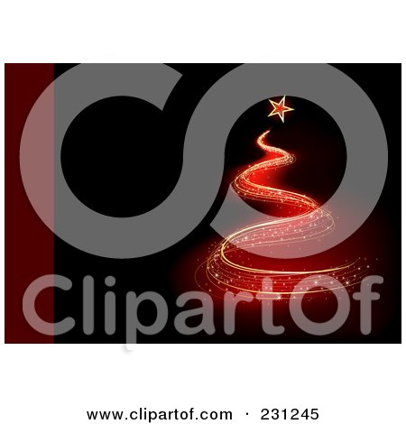 Royalty-Free (RF) Clipart Illustration of a Christmas Background Of A Red Shooting Star Spiral Christmas Tree With A Maroon Edge by dero