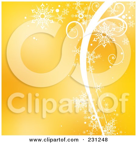 Royalty-Free (RF) Clipart Illustration of a Christmas Background Of Snowflakes And Waves Over Gold by dero
