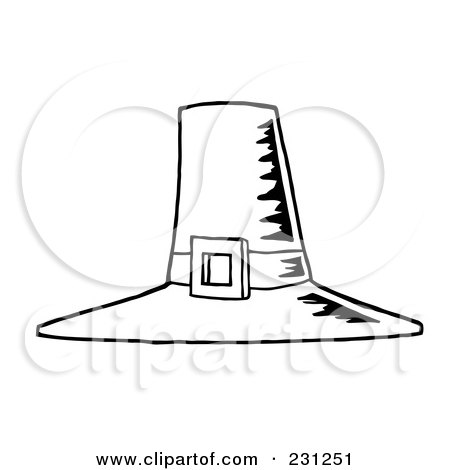 Royalty-Free (RF) Clipart Illustration of a Coloring Page Outline Of A Tall Pilgrim Hat With A Buckle by Hit Toon