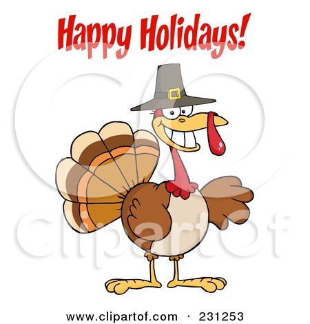 Royalty-Free (RF) Clipart Illustration of a Happy Holidays Over A Pilgrim Turkey Bird by Hit Toon