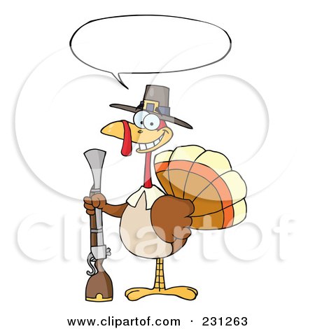 Royalty-Free (RF) Clipart Illustration of a Hunting Thanksgiving Pilgrim Turkey Bird With A Musket - 3 by Hit Toon