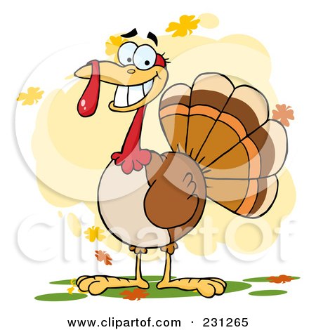 Royalty-Free (RF) Clipart Illustration of a Thanksgiving Turkey Bird Smiling With Autumn Leaves by Hit Toon